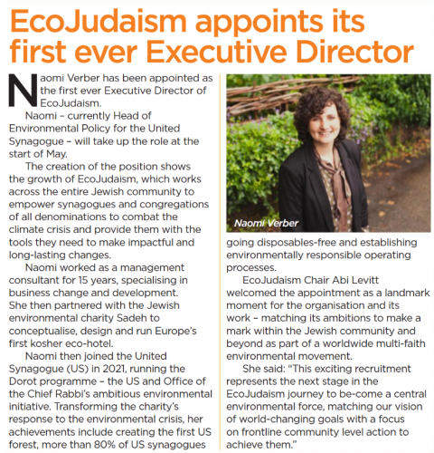 Essex Jewish News 17.05.24 EcoJudaism appoints its first ever Executive Director