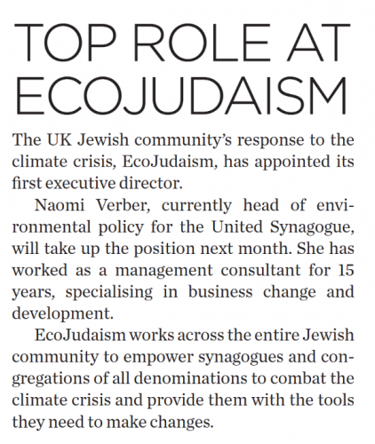 Jewish News 11.05.24 Top Role at EcoJudaism