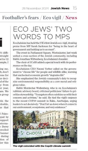 Jewish News 28.11.24 Eco Jews' Two Words to MP's