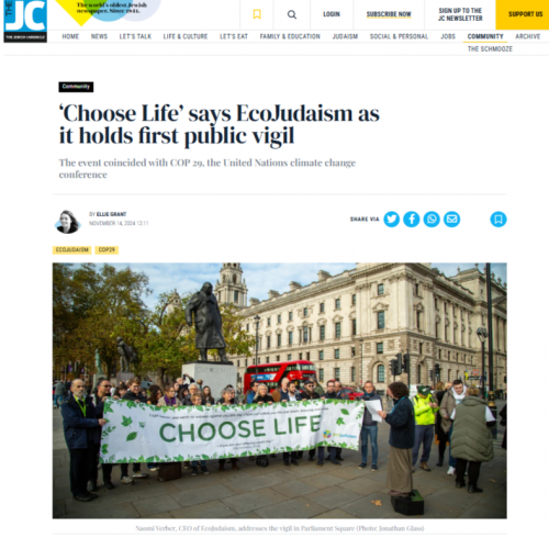 Jewish Chronicle 14.11.24 ‘Choose Life’ says EcoJudaism as it holds first public vigil